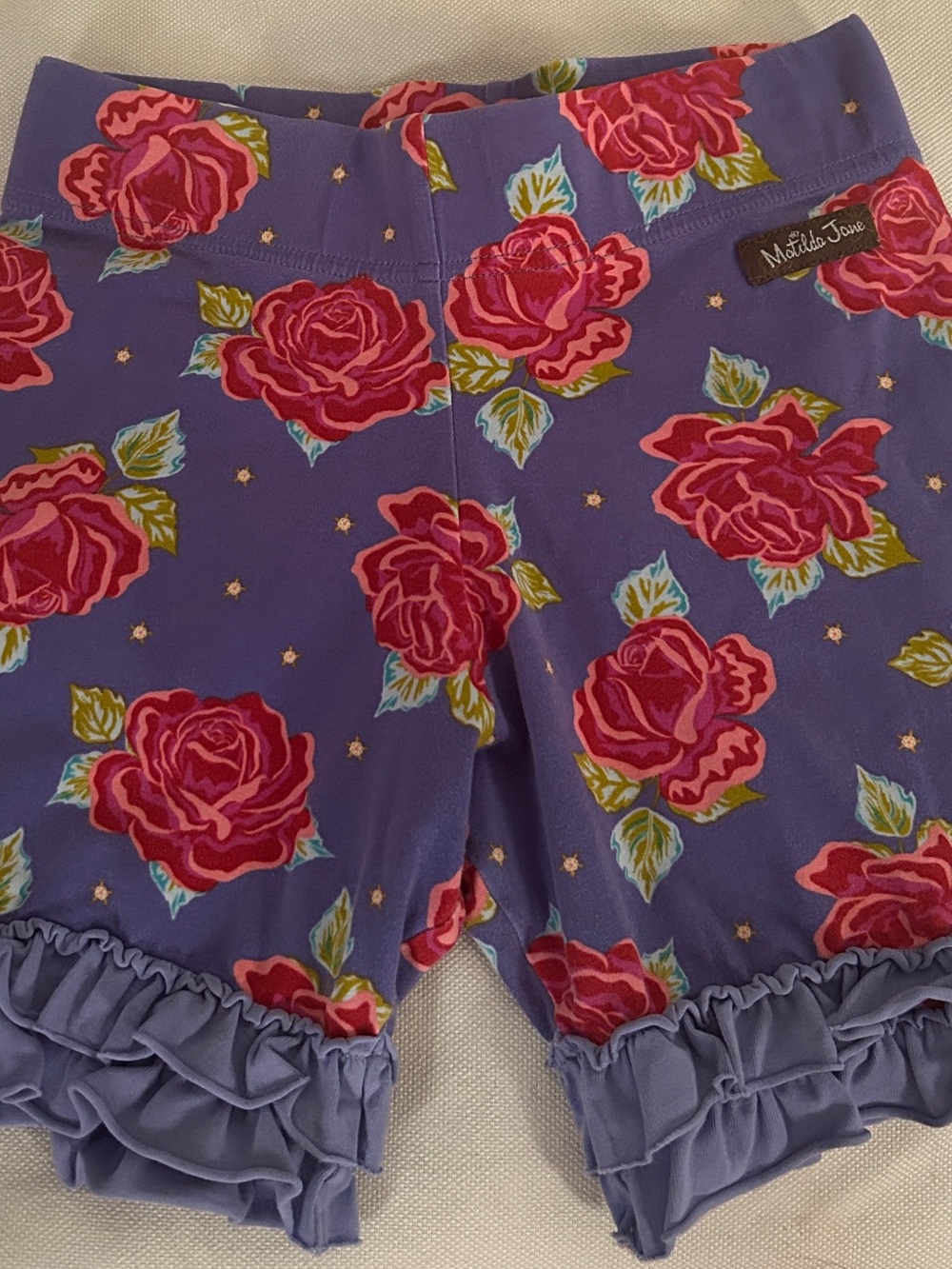 Matilda Jane Purple Shorts with Pink Rose Print and Ruffle Hem SEE DESCRIPTION